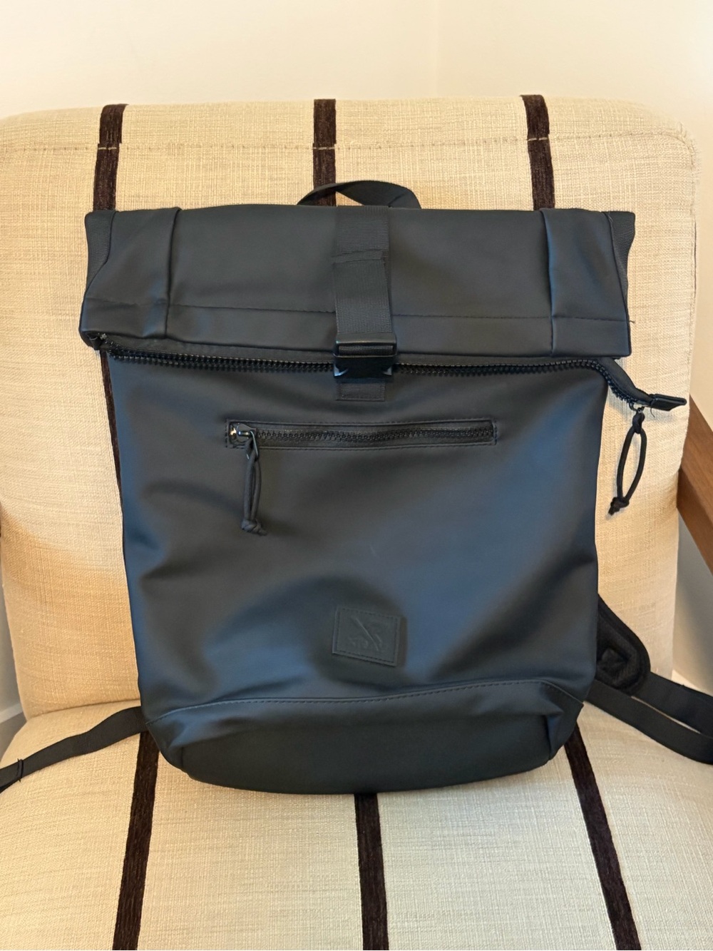 Men's Black Roll-Top Backpack - Sleek Minimal Design